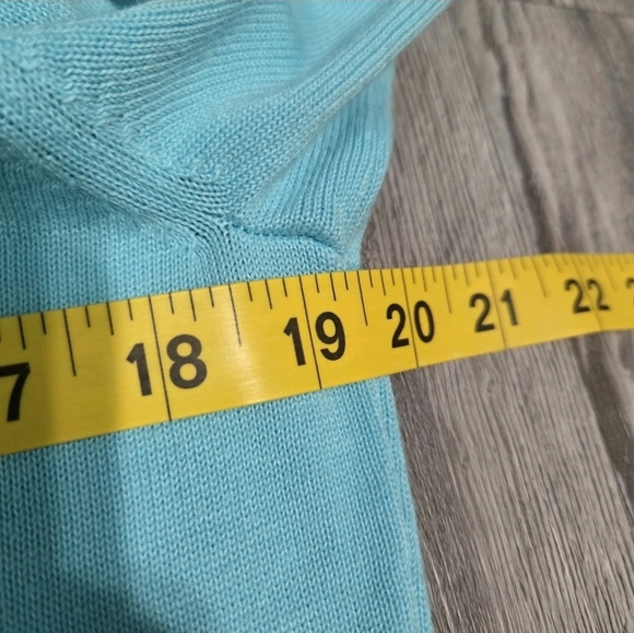 Talbots Cardigan Sweater Womens L Blue Button Up Crocheted Neckline - Picture 7 of 8